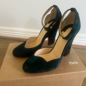 Louboutin Ivy  (dark green) Aketi ankle strap shoe. Size 9.5. Worn twice